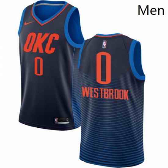 Mens Nike Oklahoma City Thunder 0 Russell Westbrook Authentic Navy Blue NBA Jersey Statement Edition